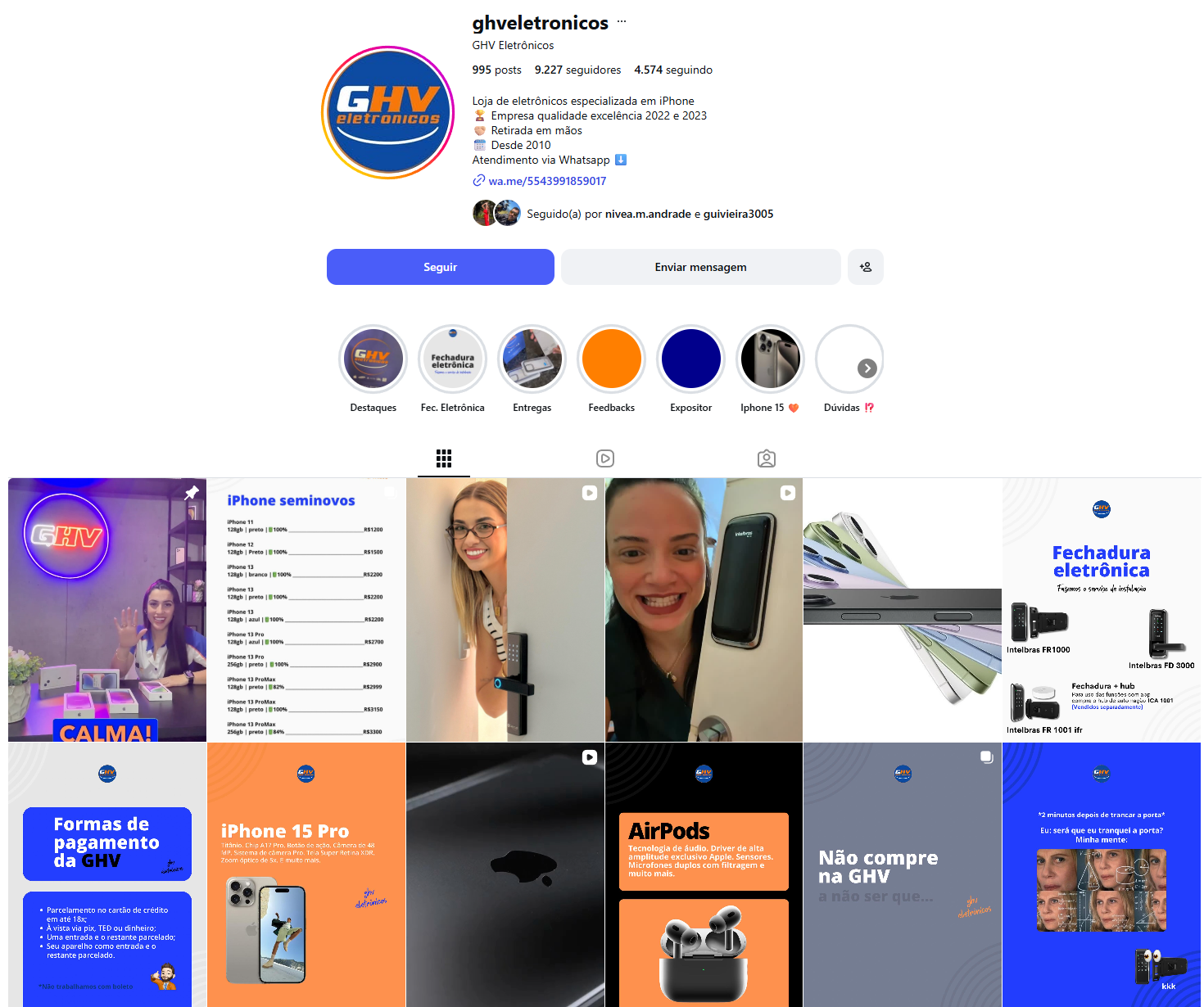 Print do Instagram da GHV Eletrônicos